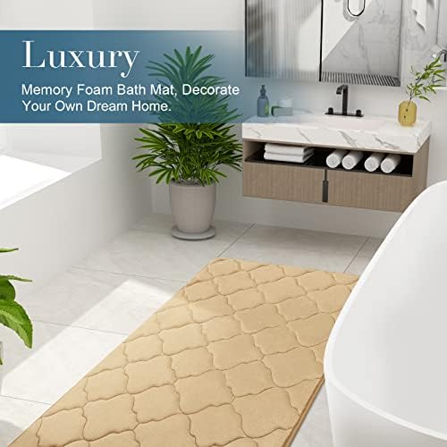 OLANLY Memory Foam Bath Mat Rug 47x17, Ultra Soft Bathroom Rugs, Beige - Image 6