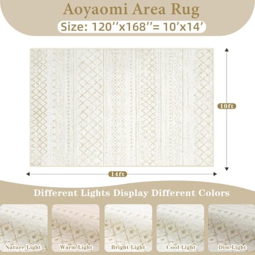 Area Rug for Living Room 10x14: Large Washable Boho Moroccan Rugs Geometric Neutral Rug, Non-Slip Foldable Morden Farmhouse Indoor Floor Carpet for Bedroom Dining Room Home Office（Beige,10'x14'） - Image 2