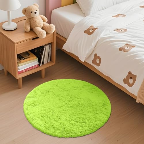 OLANLY Lime Green Round Rugs for Bedroom - Machine Washable, 2 ft Circle Area Rugs for Living Room, Soft and Fluffy Shaggy Carpet for Teen Girl and Boys, Nursery Rooms, Dorms, Home Decor Aesthetic - Image 2
