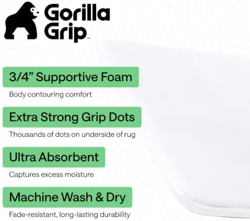 GORILLA GRIP® Memory Foam Bath Rug for Bathroom, 24x17 White - Image 2