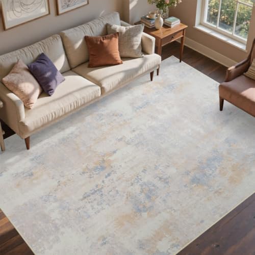 5x7 Ft Abstract Washable Area Rugs for Living Room Cream by Cuzwlovita