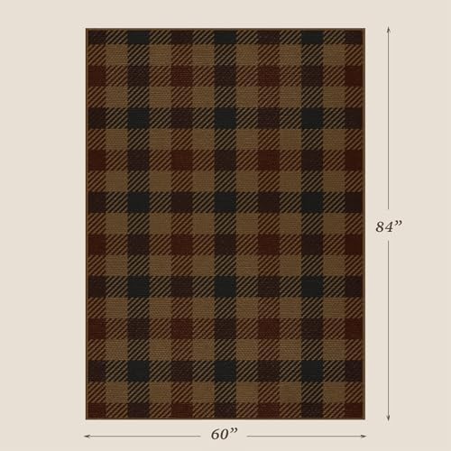 JTJ Easy Jute 5x7 Rustic Area Rug, Brown & Black Buffalo Plaid, Washable - Image 2