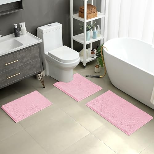 HOMEIDEAS Bathroom Rugs Set of 3, Super Soft Absorbent Chenille Bath Rugs - Image 2