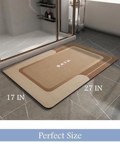 MontVoo-Bath Mat-Bath Rug Non Slip Super Absorbent Stain Resistant Quick Dry Thin Bathroom Rug-Bath Mats for Bathroom Floor Bathtub Vanity-Bathmat Bath Rug Easy Care 17"x27" Brown - Image 2