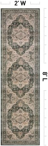 Rugshop Vintage Medallion Machine Washable Non-Slip Runner Rug, 2'x8' Green - Image 2