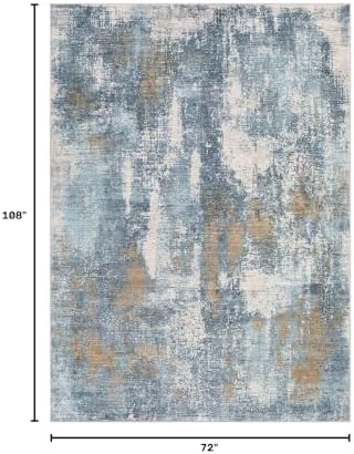DMOYEST Area Rug Living Room Rugs - 6x9 Washable Soft Indoor Neutral Modern Abstract Low Pile Rug Carpet for Bedroom Dining Room Farmhouse Home Office - Blue Brown - Image 2
