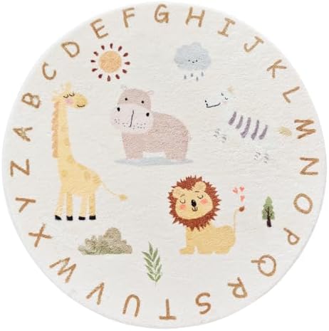 Poowe Round Kids Rug Lovely Zoo Area Rugs for Bedroom Classroom(Round 31.5") - Image 2
