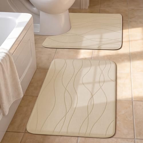 YIHOUSE Bathroom Rugs Set 2 Piece, Memory Foam Bath Mat Khaki by YIHOUSE