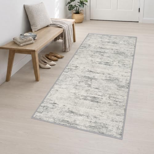 3x8 Washable Runner Rug：Modern Abstract Kitchen Soft Carpet Gray - Image 3