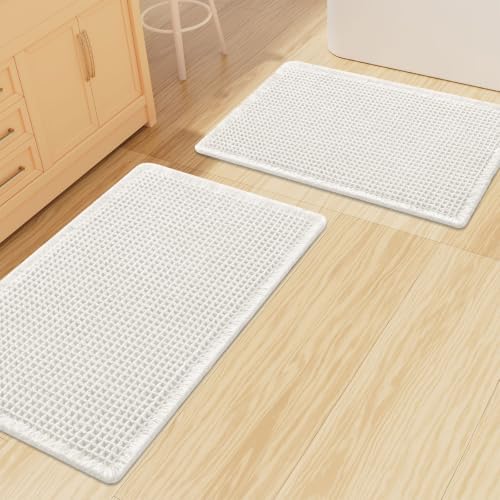 Smiry Waffle Bathroom Rugs Sets 2 Piece (30x20+30x18, White) by Smiry