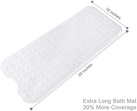 TEESHLY Bathtub Mats for Shower Tub, Extra Long Non-Slip 39 x 16 Inch Bath Mat with Drain Holes and Suction Cups, BathMat for Bathroom with Machine Washable (Clear) - Image 4