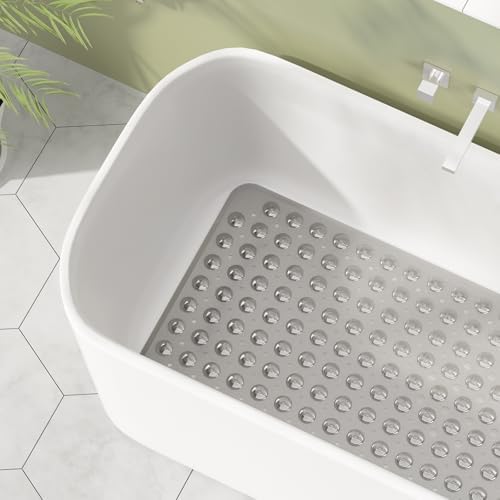 AmazerBath Shower Mat Non Slip 40 x 16 Inches, Shower Stall Mats with Suction Cups and Drain Holes, Non Slip Bath Mat for Tub for Elderly & Kids, Clear Gray - Image 3