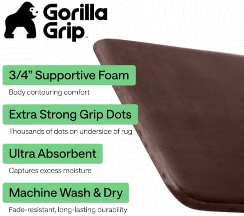 GORILLA GRIP® Memory Foam Bath Rug for Bathroom, 48x24 Brown - Image 2