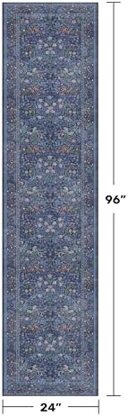 Dark Blue Washable 2x8 Runner Rugs Non Slip for Hallway, Bathroom, Kitchen, Entryway - 8ft Long Low Pile Carpet Runner, Floral Pattern Indoor Floor Mats Stain Resistant Home Décor - Image 2