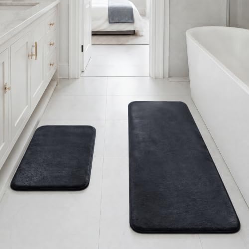 HUXMEYSON Bathroom Rugs Sets 2 Piece, Non-Slip & Quick Dry Bath Mat Set, Ultra Soft Velvet Bath Rugs for Bathroom, Toilet and Shower Floor, Dark Grey by HUXMEYSON
