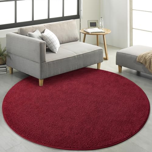 FlyDOIT Round Area Rugs for Bedroom Living Room, 4x4 Rose Red Super Soft Comfy Thickened Memory-Foam Indoor Circle Carpets, Modern Aesthetic Minimalist Carpet for Boys Girls Adults Nursery Home Décor - Image 5