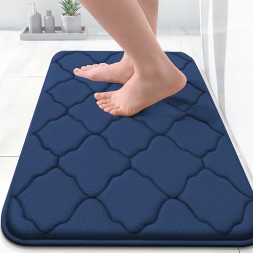OLANLY Memory Foam Bath Mat Rug 24x16, Ultra Soft and Absorbent Bathroom Rugs, Non-Slip, Comfortable, Machine Washable Bath Carpet for Bathroom Floor, Tub, Shower and Home Decor Accessories, Navy by OLANLY