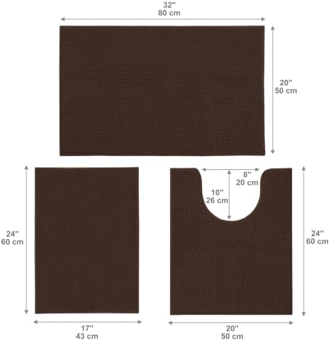 Urvoix Bathroom Rugs Sets 3 Piece, Chenille Bath Mat Set, Brown - Image 3