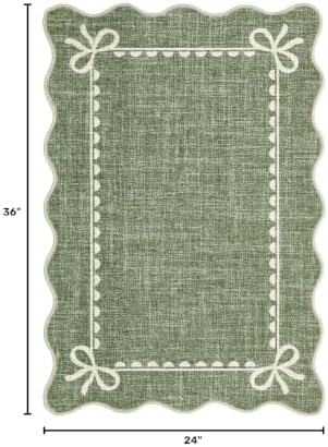 GarveeHome Scalloped Entryway Rug 2x3 Washable Front Door Bow Rug, Green - Image 2