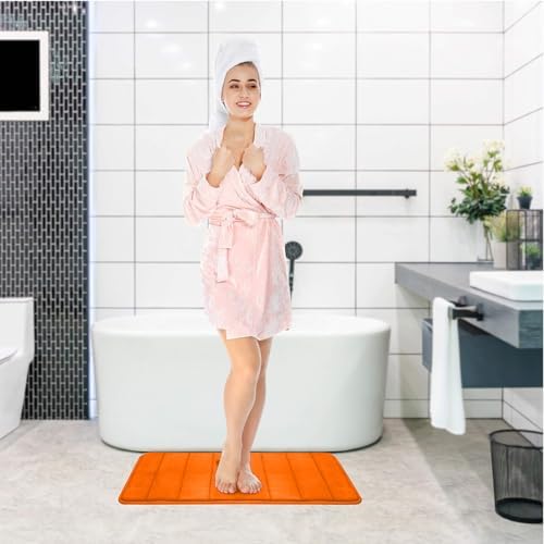 Orange Bathroom Rugs Extra Soft Memory Foam Bath Mat Sets 3 Piece Non Slip Absorbent & Dry Living Mat Sets Washable Bath Carpets with Toilet Rug,Bath Rugs for Bathroom,Tub,Shower,Kitchen,Bedroom - Image 2