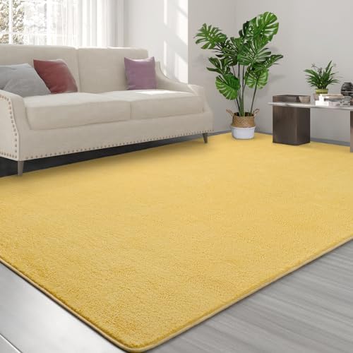FlyDOIT Area Rugs for Bedroom Living Room, 5x8 Yellow Super Soft Comfy Thickened Memory-Foam Indoor Carpets, Modern Aesthetic Minimalist Carpet for Boys Girls Adults Apartment Nursery Home Décor - Image 3