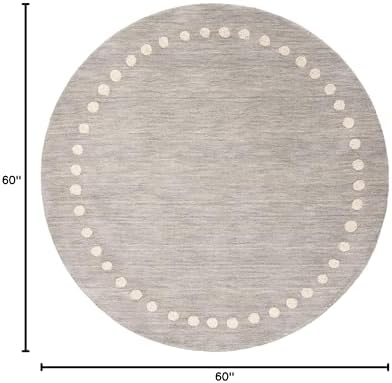 SAFAVIEH Kids Collection 5' Round Grey SFK802F Handmade Polka Dot Border Wool Area Rug - Image 2