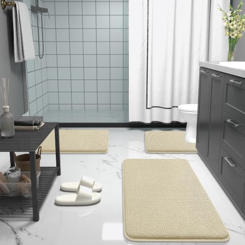 OLANLY Memory Foam Bathroom Runner Rug 59x24, Absorbent Long Bath Mat, Sand - Image 7