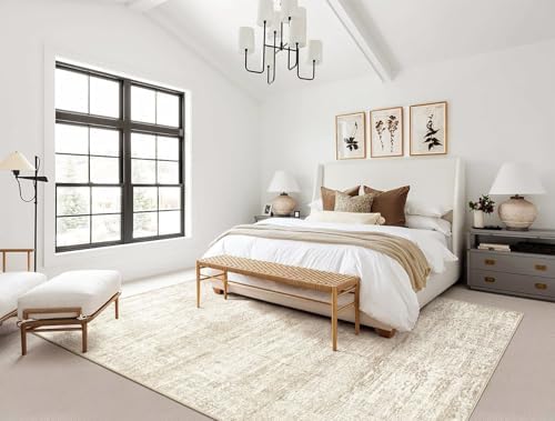 UERMEI 10x12 Area Rug Living Room Rugs - Washable Neutral Modern Abstract Soft Thin Rug Indoor Floor No Slip Rug Carpet for Bedroom Under Dining Table Home Office Decor - Beige/Brown - Image 6