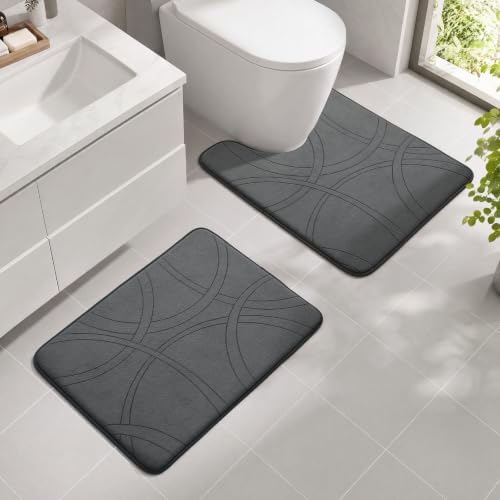 YIHOUSE 2 Piece Memory Foam Bathroom Rug Set, Cushioned Bath Mat, Dark Grey by YIHOUSE