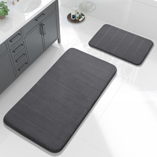 Yimobra Large Memory Foam Bathroom Mat Set, 44 x 24 & 24 x 17 in, Dark Gray by Yimobra