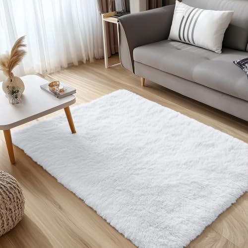 OLANLY 3x4 Machine Washable Accent Rug, Soft Fluffy Shaggy Area Rug for Bedroom, Living Room, Indoor Floor Carpet for Kids, Nursery, Home Decor, White - Image 5