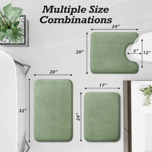 HUXMEYSON Bathroom Rugs Sets 3 Piece, Non-Slip & Quick Dry Bath Mat Set, Ultra Soft Velvet Bath Rugs for Bathroom, Toilet and Shower Floor, Grey Green - Image 2