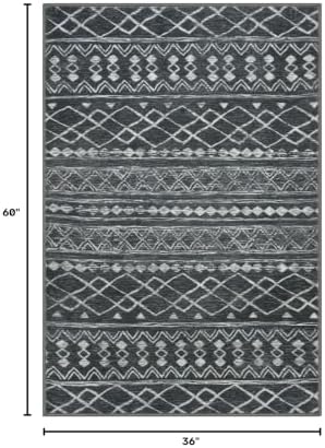 KUTA 3x5 Entryway Rug Dark Grey Beige Washabl Boho Moroccan Area Rug - Image 2