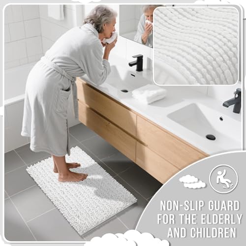Yimobra Long Bathroom Rugs Non Slip Washable 44x24 Inch - Ultra Soft Absorbent Chenille Bath Mat, Quick Dry Shaggy Floor Carpet for Tub Shower, White Home Decor Accessories - Image 6