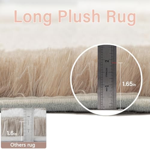 PureCozy Beige 7x10 Area Rug for Living Room Soft Checkered Shag Carpet - Image 2
