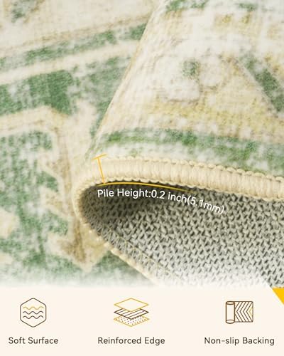 RELEANY Washable Area Rug, Square 8'x8', Green/Yellow - Image 4