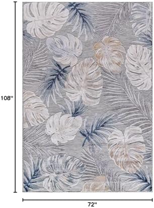 CAMILSON Indoor Outdoor Rug, Blue 6’x9’ Leaf Tropical Botanical Area Rugs for Indoor and Outdoor patios, Easy-Cleaning Non-Shedding Living Room, Garden and Kitchen Washable Outside Carpet (6x9) - Image 2