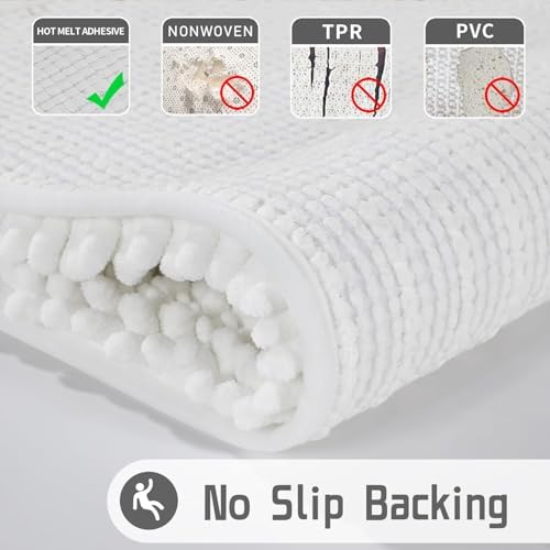 Yimobra Bathroom Rugs Non Slip Washable - Ultra Soft Absorbent Chenille Bath Mat, Quick Dry Shaggy Floor Carpet for Tub Shower, White Home Decor Accessories, 24x17 Inch - Image 3