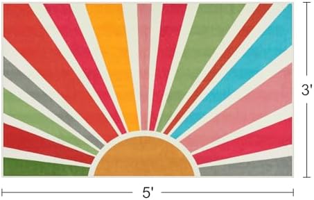 STARUIA Boho Washable Rug 3'x5' Kids Area Rug for Playroom, Colorful Kids Rugs for Bedroom, Non-Slip Throw Sun Carpet Soft Small Sunshine Rugs for Office Nursery Entryway Dorm - Image 2