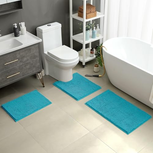 HOMEIDEAS Bathroom Rugs Set of 3, Super Soft Absorbent Chenille Bath Rugs - Image 2