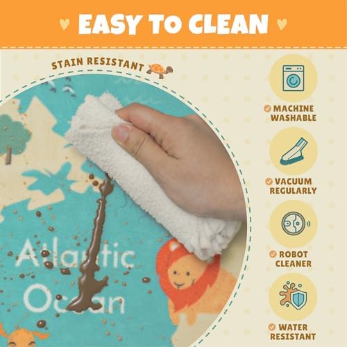 Hazo Haus Washable Large Kids Room Rug with Animal – 6x9 Educational World Map Area Rug for Bedroom – Non-Slip, Stain Resistant, Soft & Safe, Playroom Essentials - Blue Ocean - Image 4