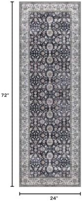 KUTA Vintage Washable Runner Rug, 2x6 Grey Black Beige Hallway Runner - Image 2