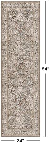Hazo Haus Non Slip 2x7 Moss Green Hallway Runner - Long Runner Rugs for Bathroom, Washable Kitchen Floor Mat, Bedroom Bedside - Brown Earthy Vintage Floral Décor - Image 2