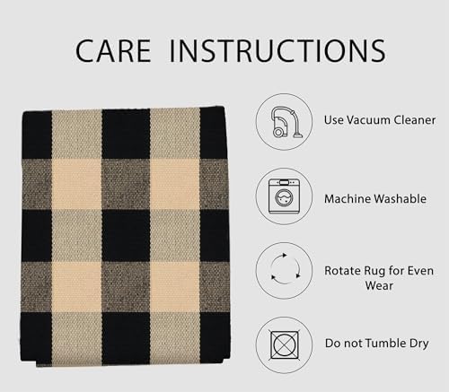 IOHOUZE 4x6 Buffalo Plaid Outdoor Rug, Washable Front Porch, Tan Black - Image 5