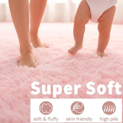 Pink Area Rugs for Girls Bedroom Living Room, Fluffy 4x6 Bedside Shag Rug - Image 2