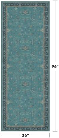 Washable 3x8 Throw Rug for Hallway - Teal Green Rugs for Entryway Indoor, Bedroom Bedside, Mudroom, Boho Eclectic Modern Décor, Non Slip Low Pile Fade Resistant - Image 2