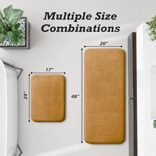 HUXMEYSON Bathroom Rugs Sets 2 Piece, Non-Slip & Quick Dry Bath Mat Set, Ultra Soft Velvet Bath Rugs for Bathroom, Toilet and Shower Floor, Khaki - Image 2