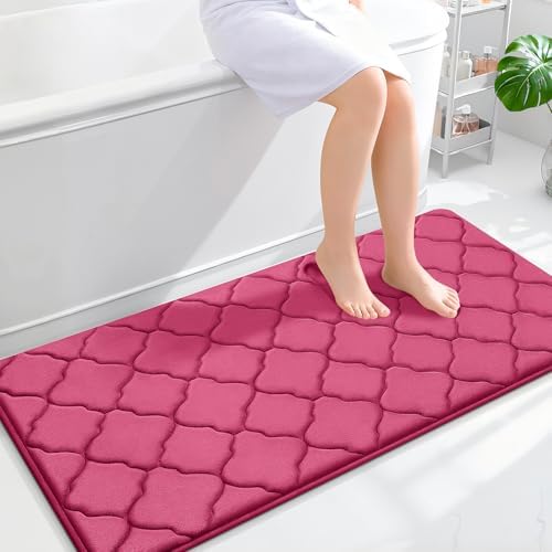 OLANLY Memory Foam Bath Mat Rug 47x24, Ultra Soft Bathroom Rugs, Deep Pink by OLANLY