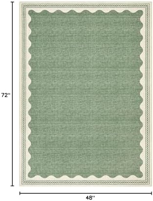 GarveeHome Scalloped 4x6 Rug Non-Slip Washable Low-Pile Carpet - Solid Sage Green Modern Rugs for Bedroom Living Room Nursery Kitchen Entryway Indoor Mat with Rubber Back - Image 2