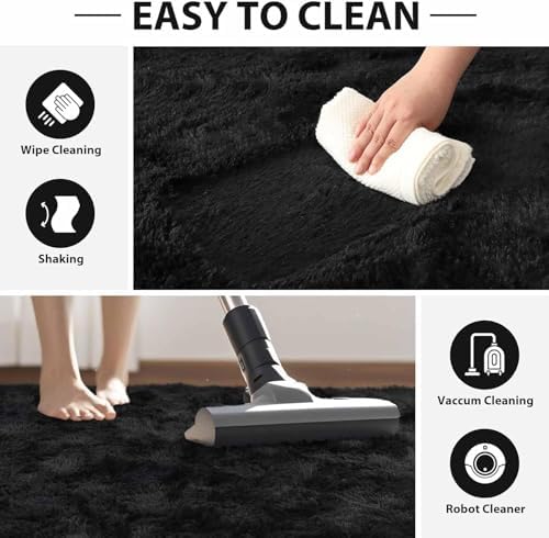 FinRèc Home 7x10 Non-Slip Fluffy Area Rugs for Living Room (Black) - Image 7